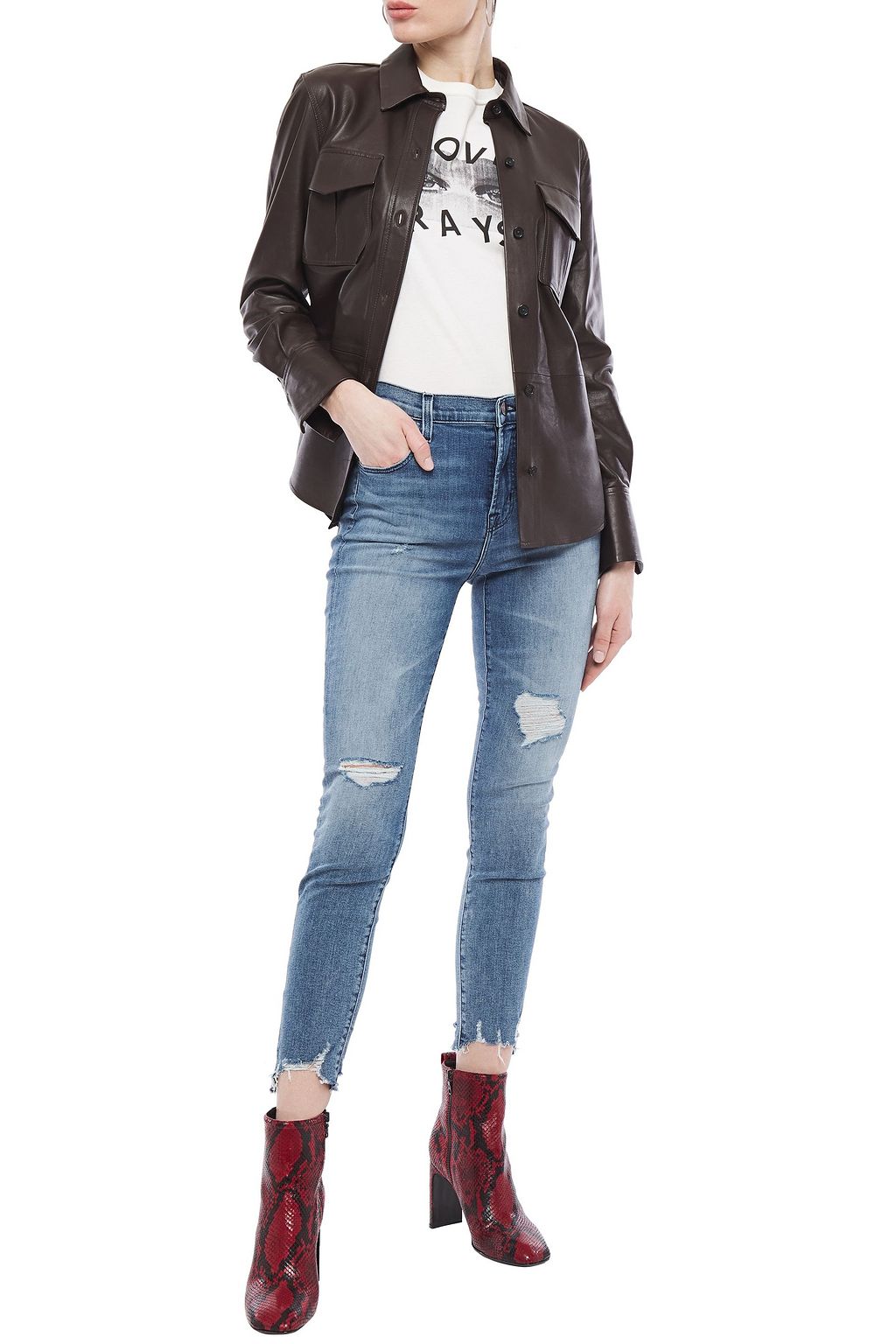 J BRAND Cropped distressed faded mid-rise skinny jeans