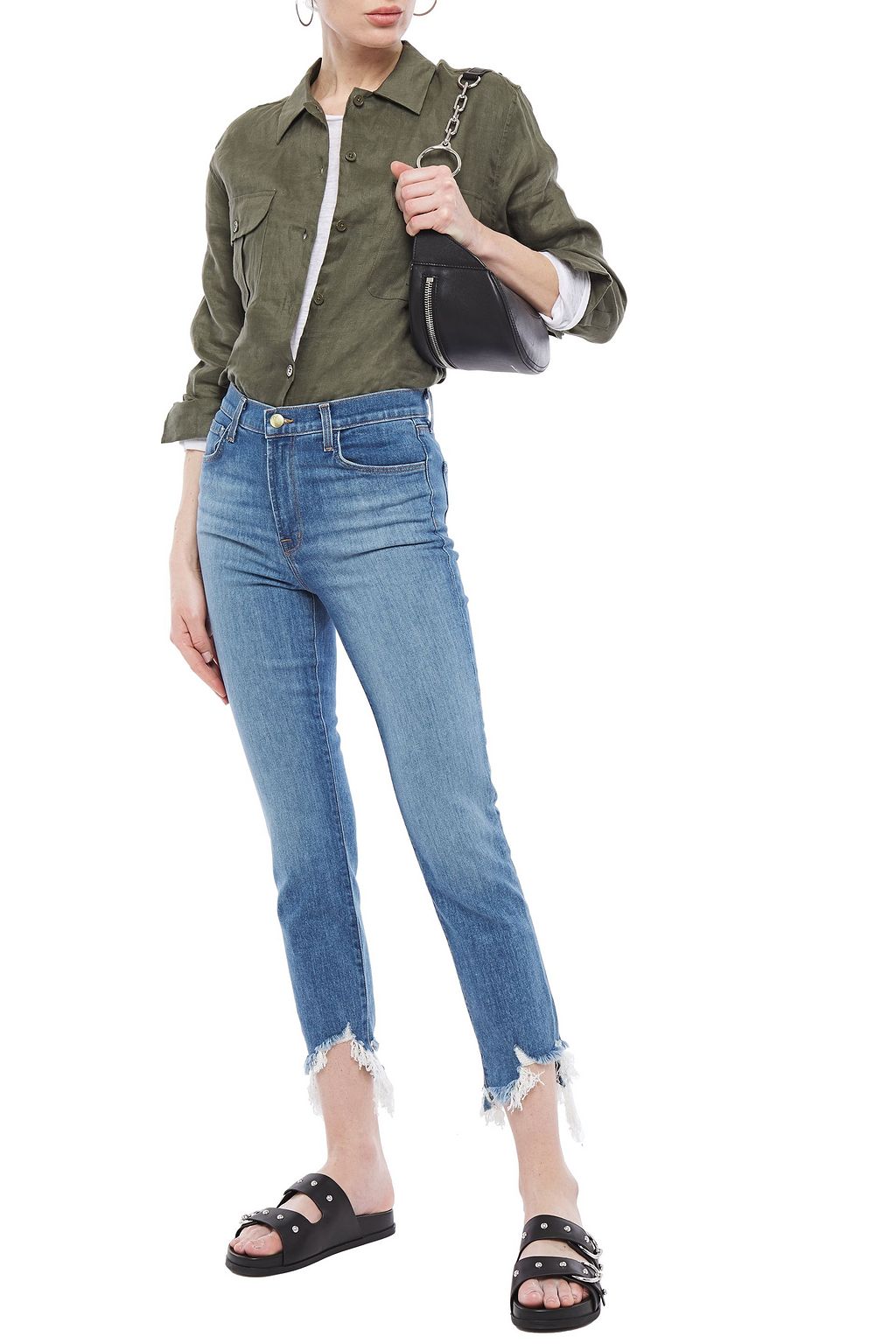 J BRAND Ruby cropped distressed high-rise slim-leg jeans