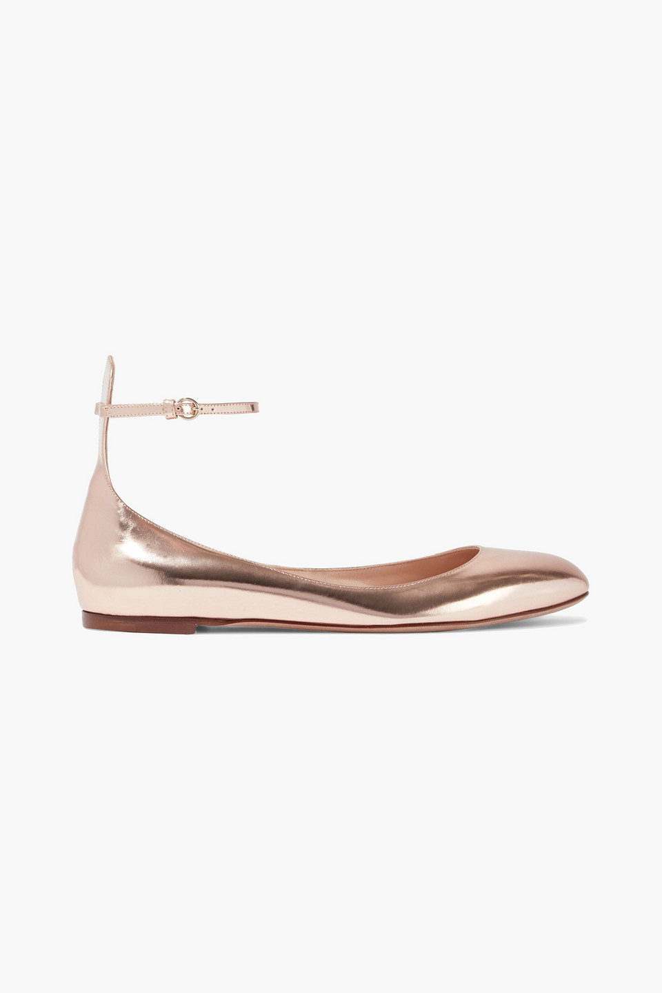 Valentino Garavani Woman Tango Metallic Leather Ballet Flats Rose Gold Size 35