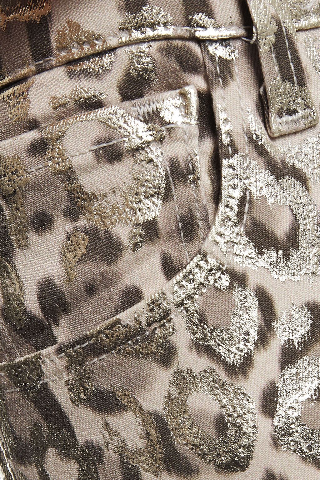 J BRAND Cropped metallic coated leopard-print mid-rise skinny jeans