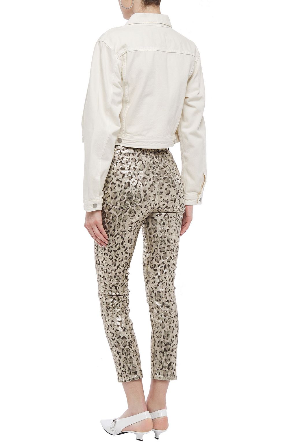 J BRAND Cropped metallic coated leopard-print mid-rise skinny jeans