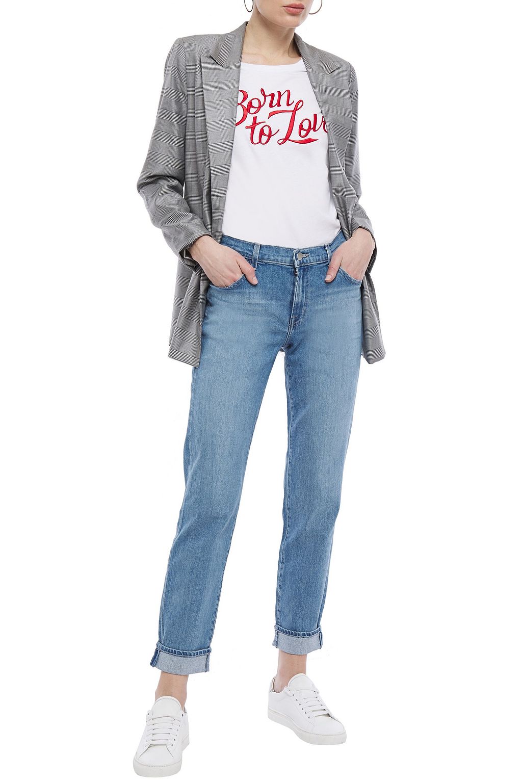 J BRAND Cropped faded mid-rise boyfriend jeans