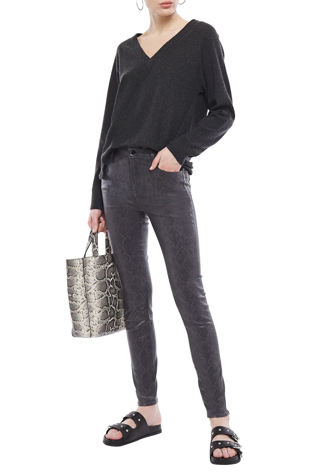 J BRAND Coated snake-print high-rise skinny jeans