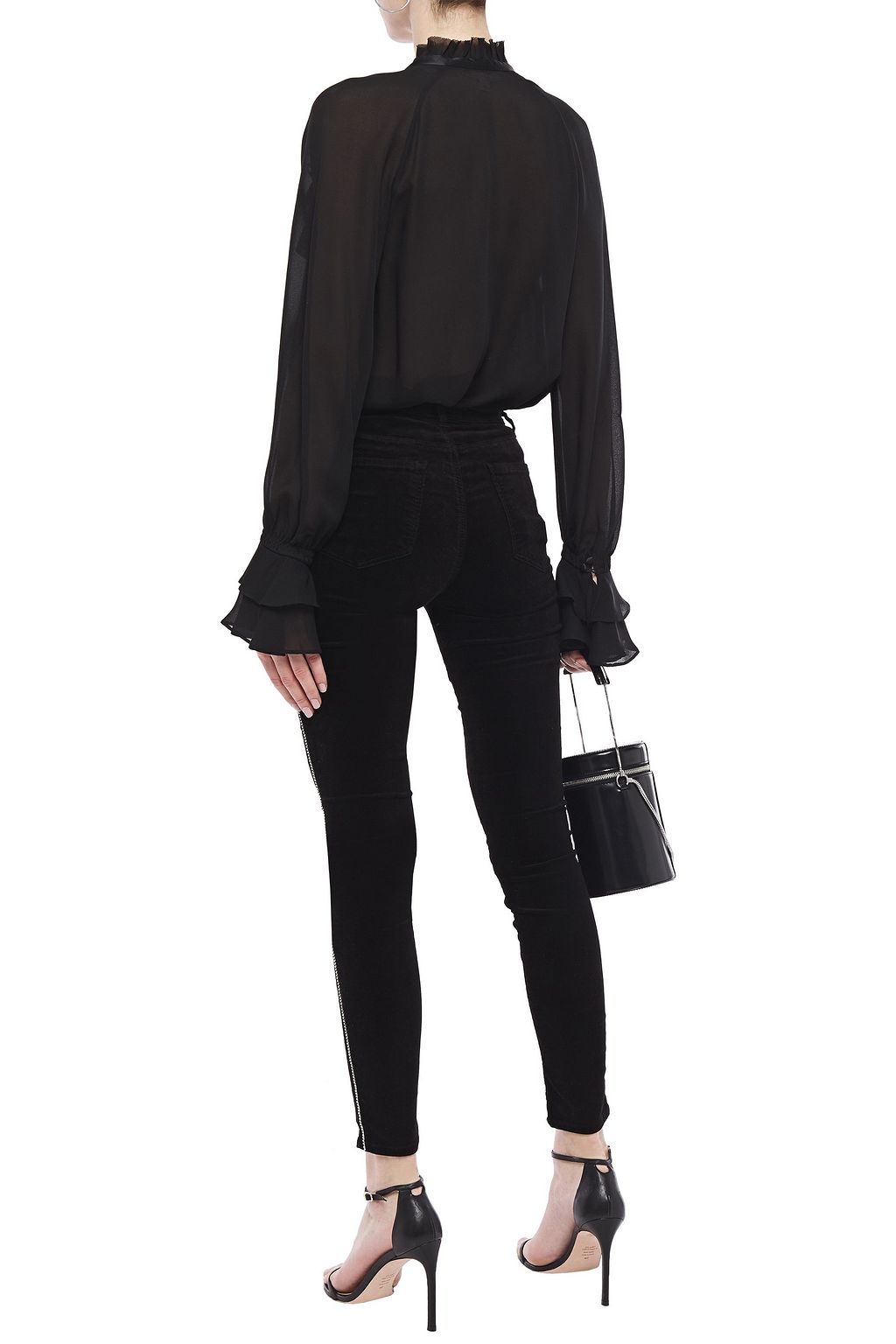 J BRAND Crystal-embellished cotton-blend velvet skinny pants