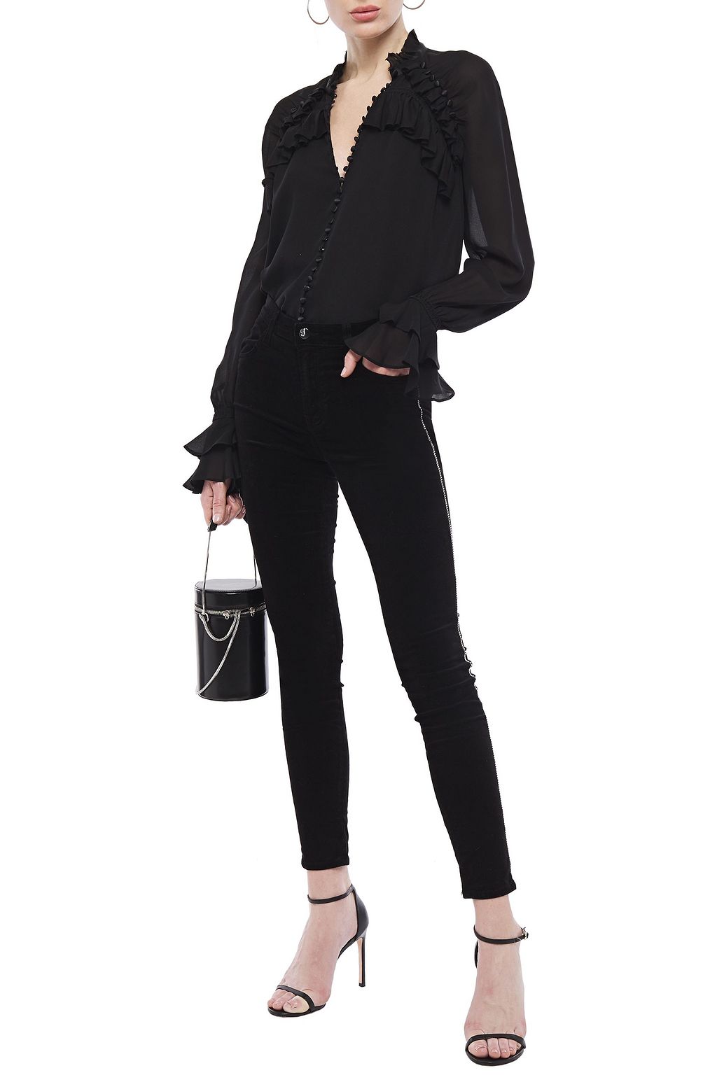 J BRAND Crystal-embellished cotton-blend velvet skinny pants