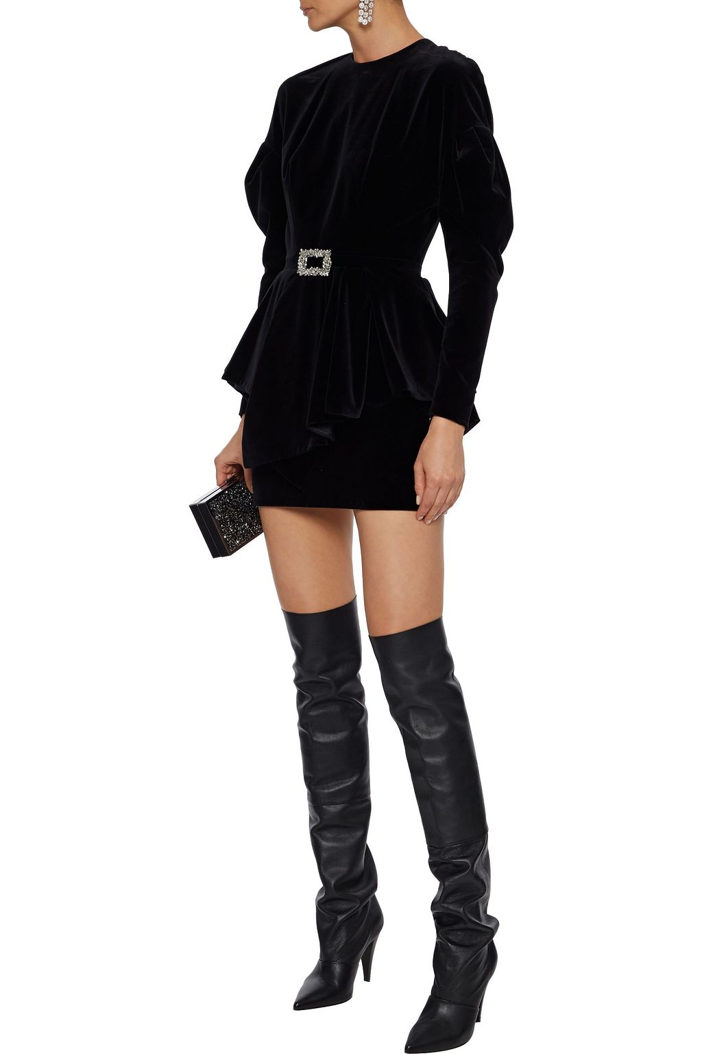 ALEXANDRE VAUTHIER Buckle-embellished cotton-velvet peplum mini dress