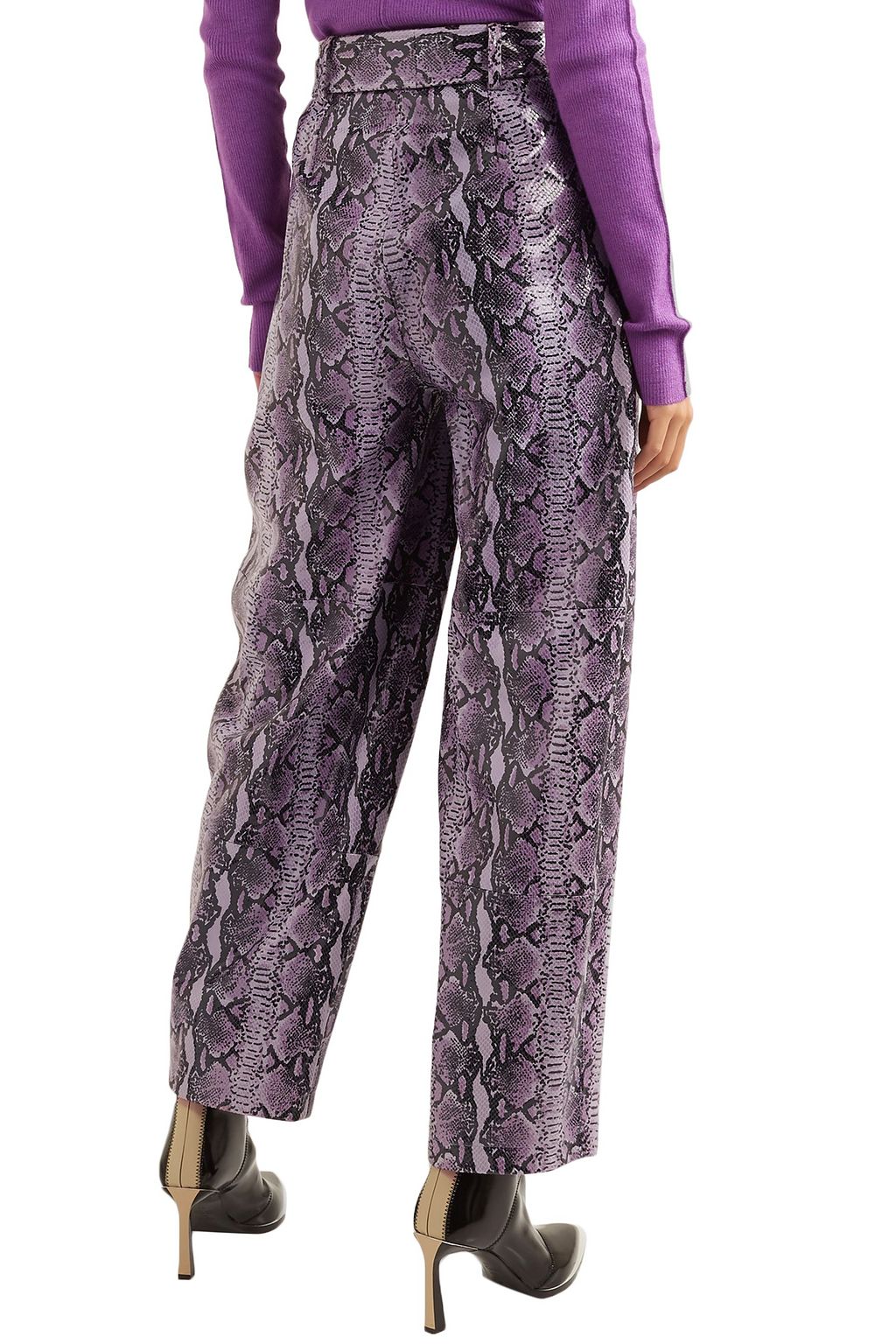 LAPOINTE Glossed snake-effect leather tapered pants