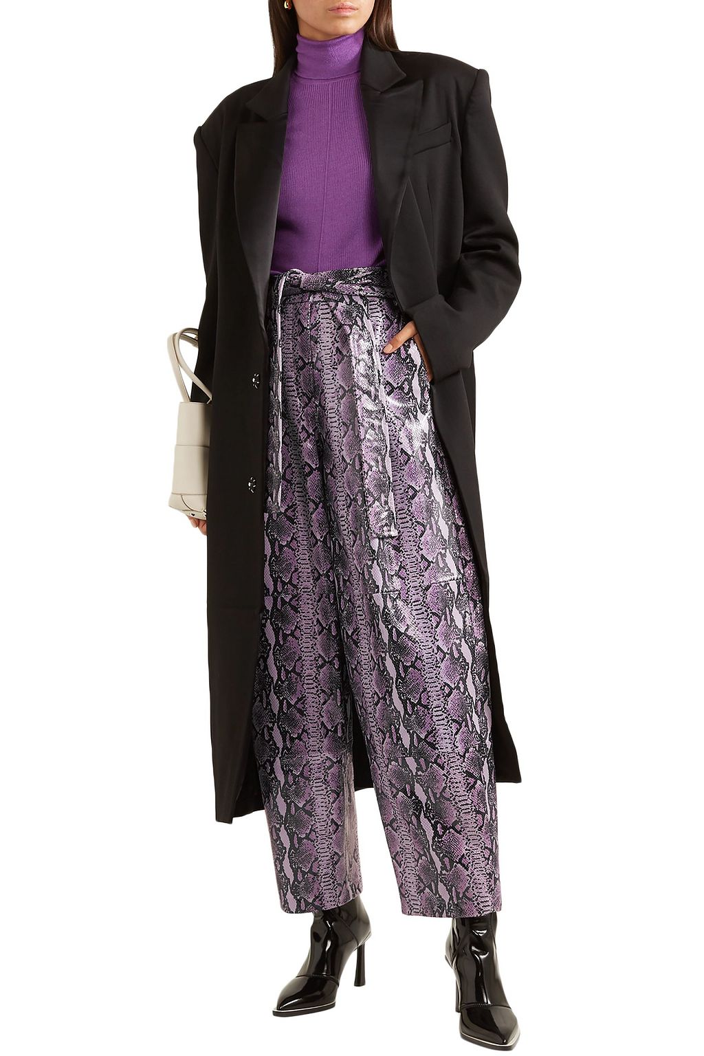LAPOINTE Glossed snake-effect leather tapered pants