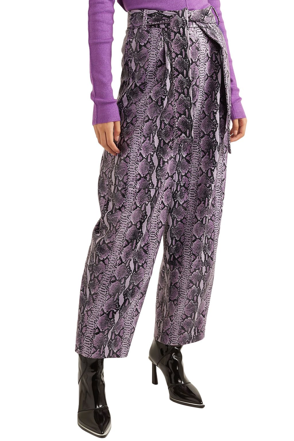 LAPOINTE Glossed snake-effect leather tapered pants