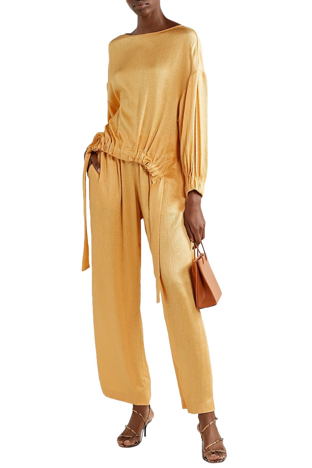 LAPOINTE Crinkled-satin wide-leg pants