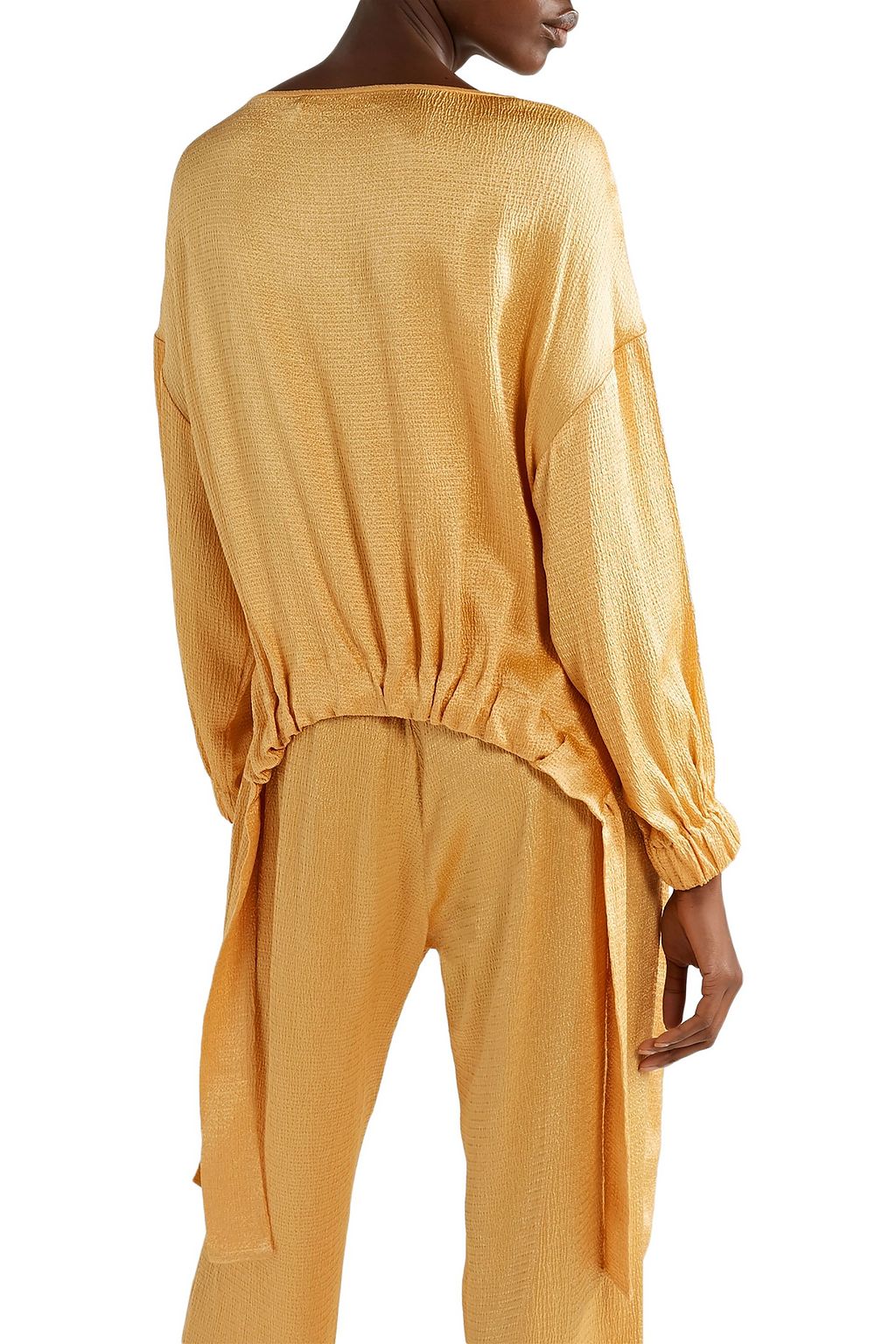 LAPOINTE Tie-detailed crinkled-satin top