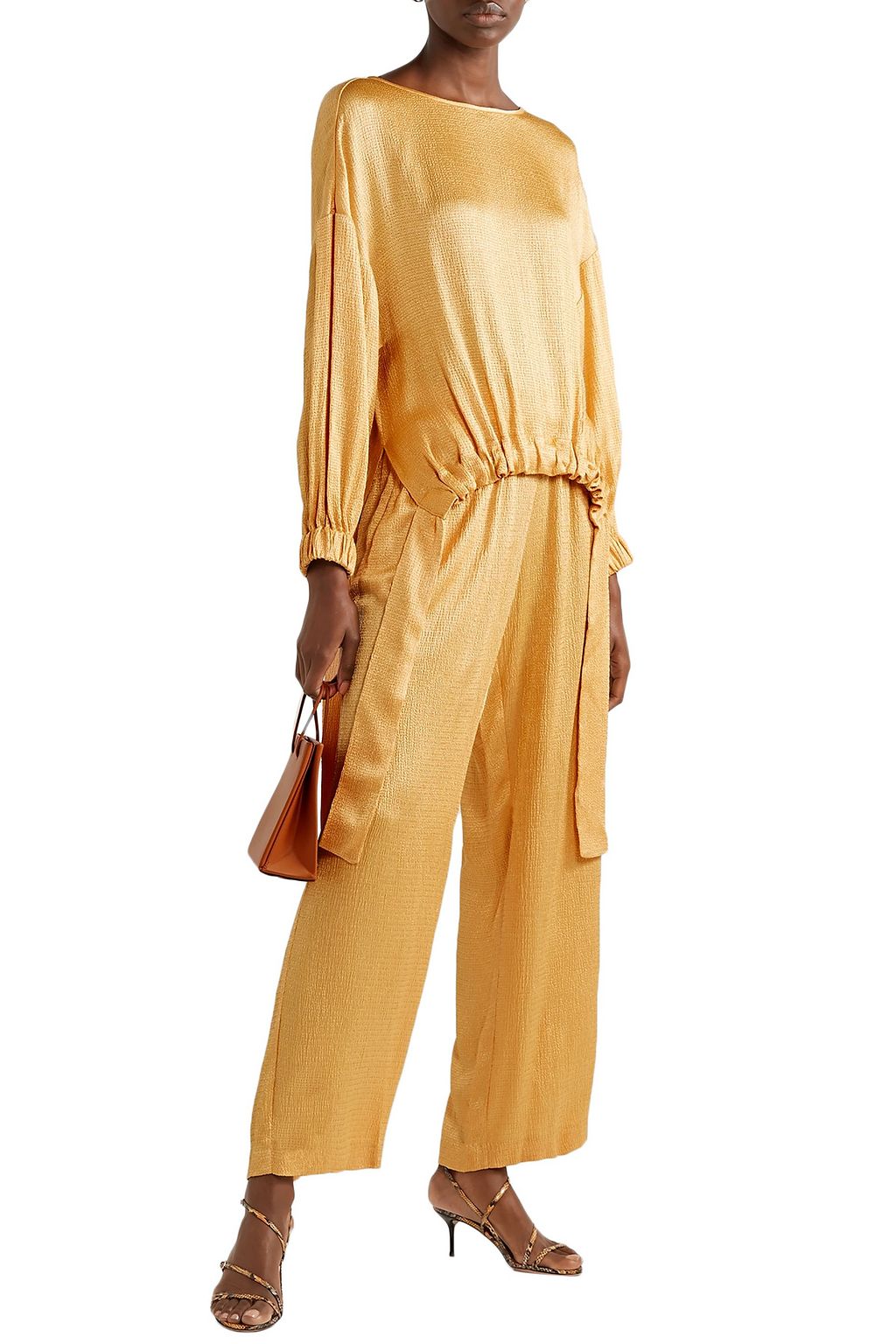 LAPOINTE Tie-detailed crinkled-satin top