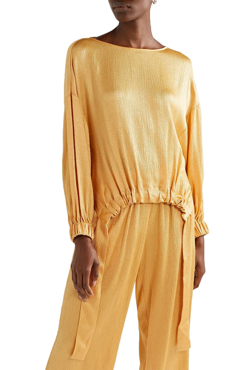 LAPOINTE Tie-detailed crinkled-satin top