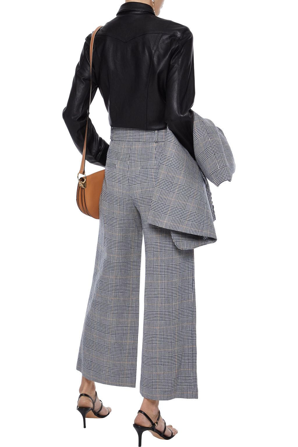 VERONICA BEARD Dexter cropped Prince of Wales checked linen and cotton-blend wide-leg pants