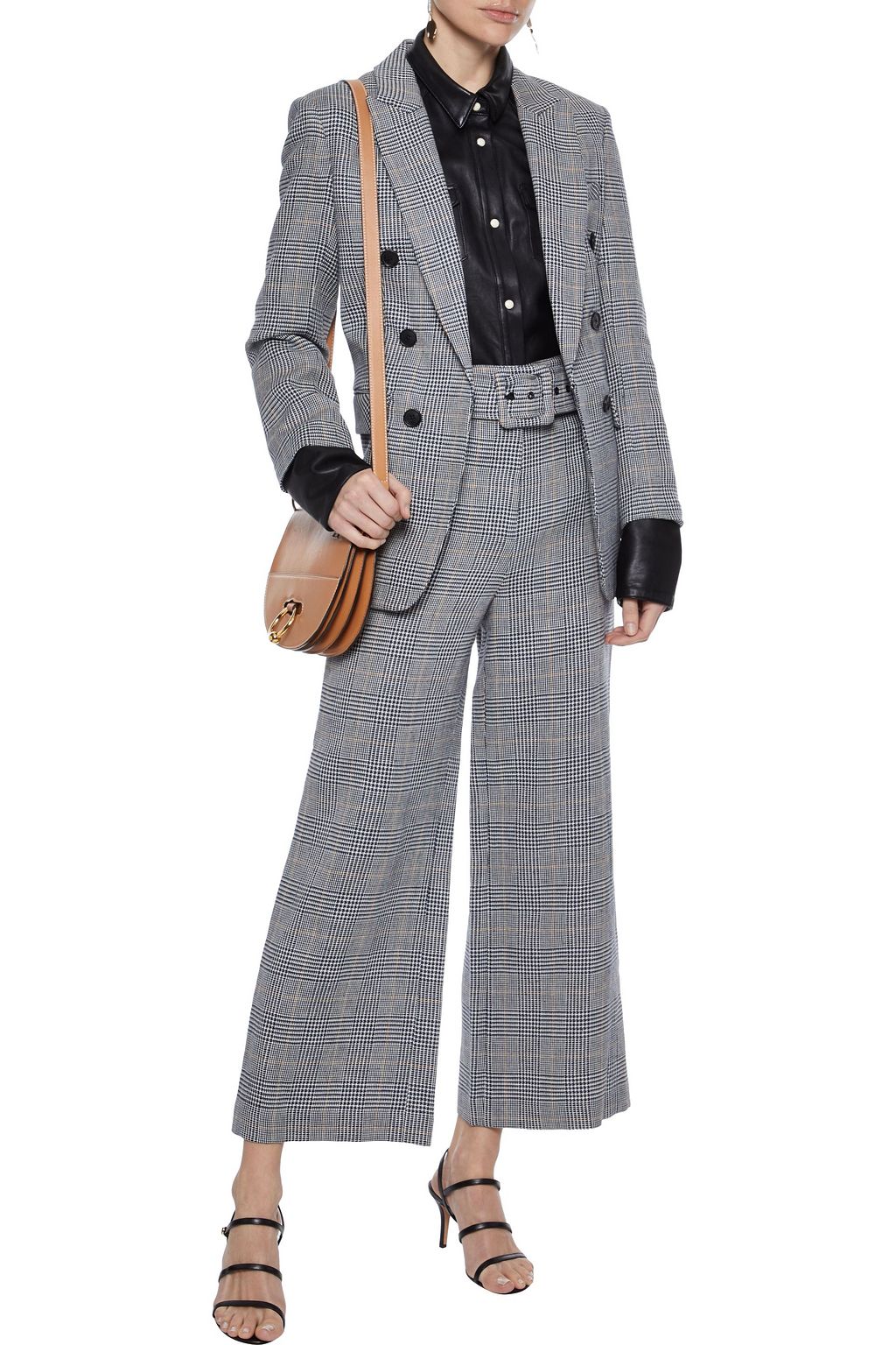 VERONICA BEARD Dexter cropped Prince of Wales checked linen and cotton-blend wide-leg pants