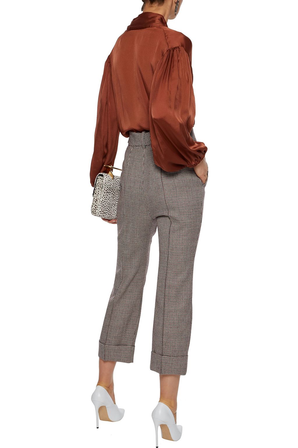 ALEXANDRE VAUTHIER Cropped pleated houndstooth wool straight-leg pants