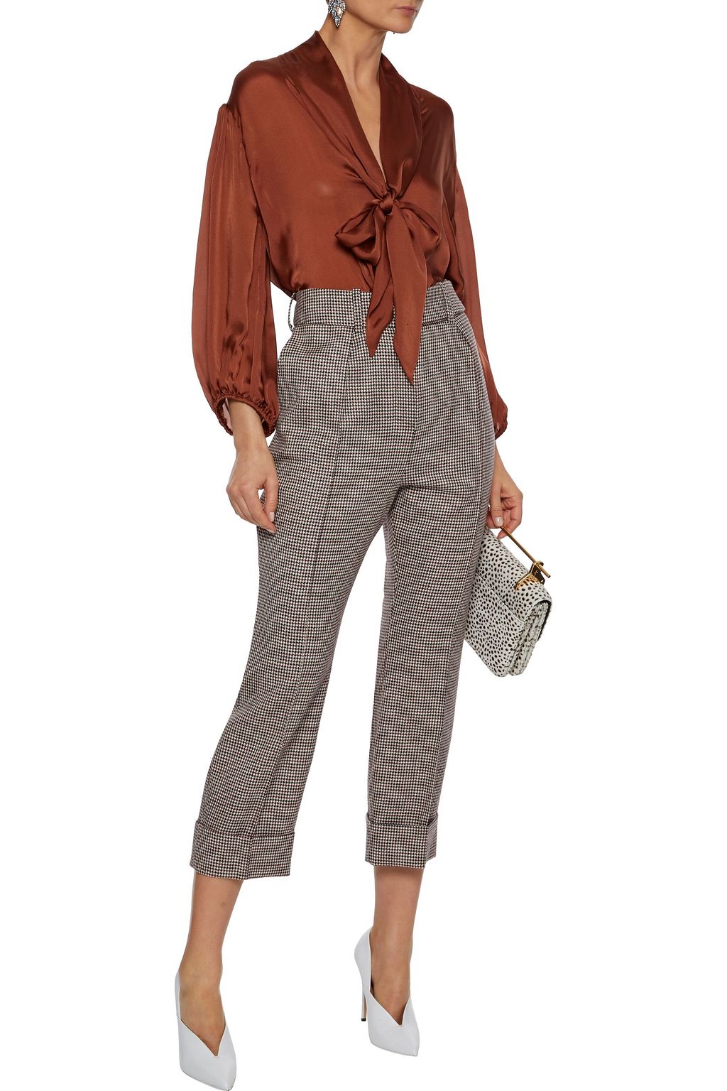 ALEXANDRE VAUTHIER Cropped pleated houndstooth wool straight-leg pants