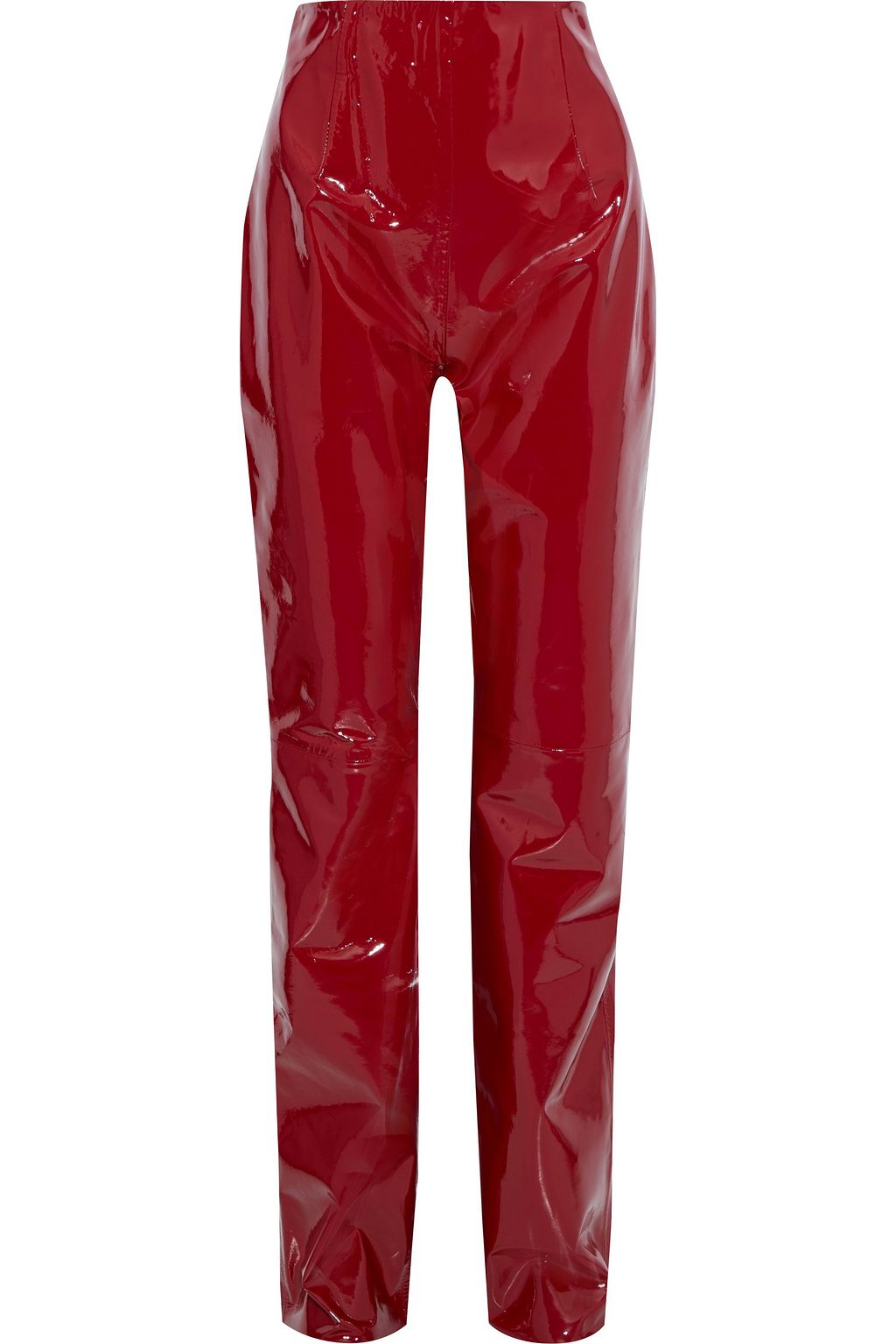 red shiny leather pants