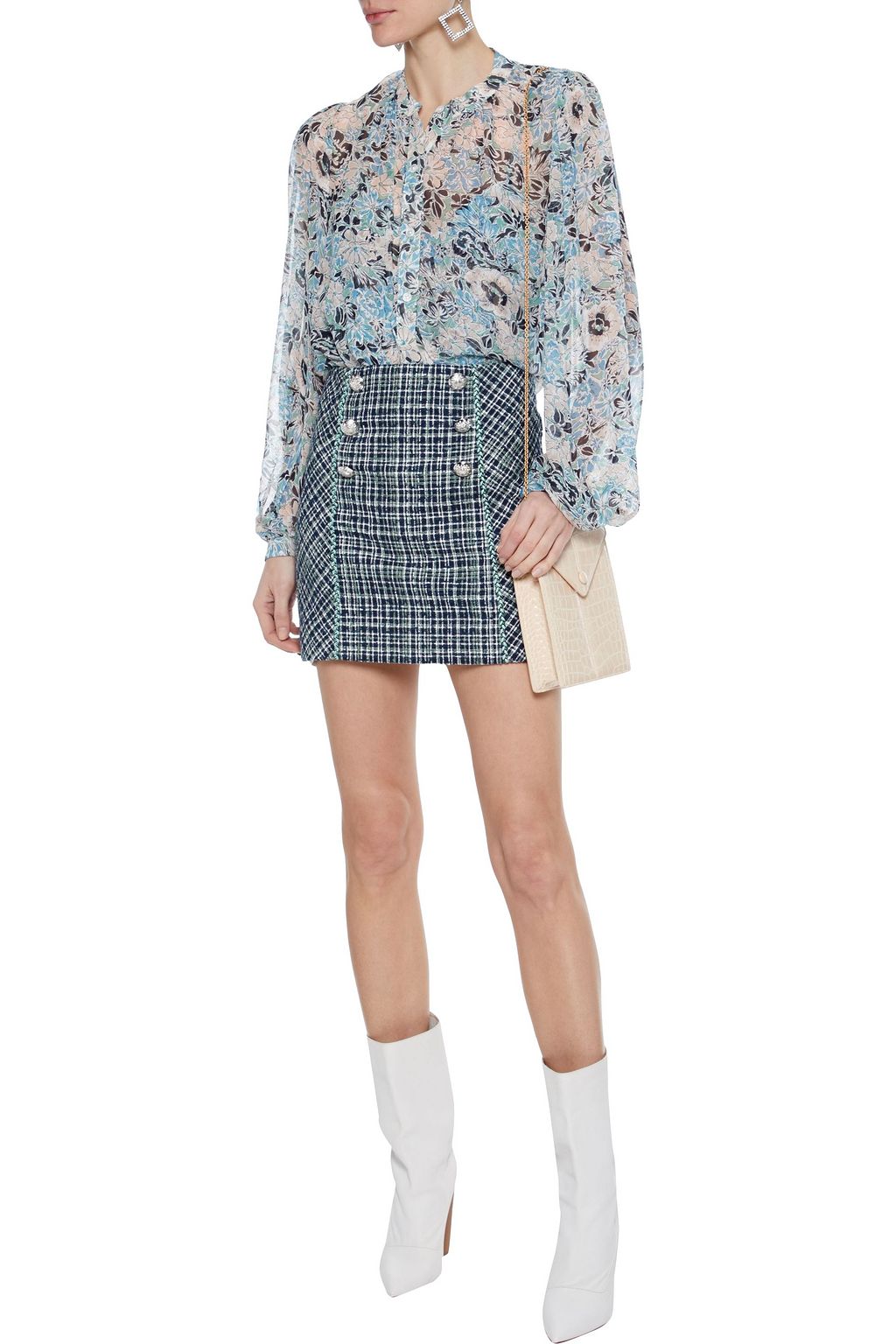 VERONICA BEARD Starck button-embellished cotton-blend bouclé-tweed mini skirt