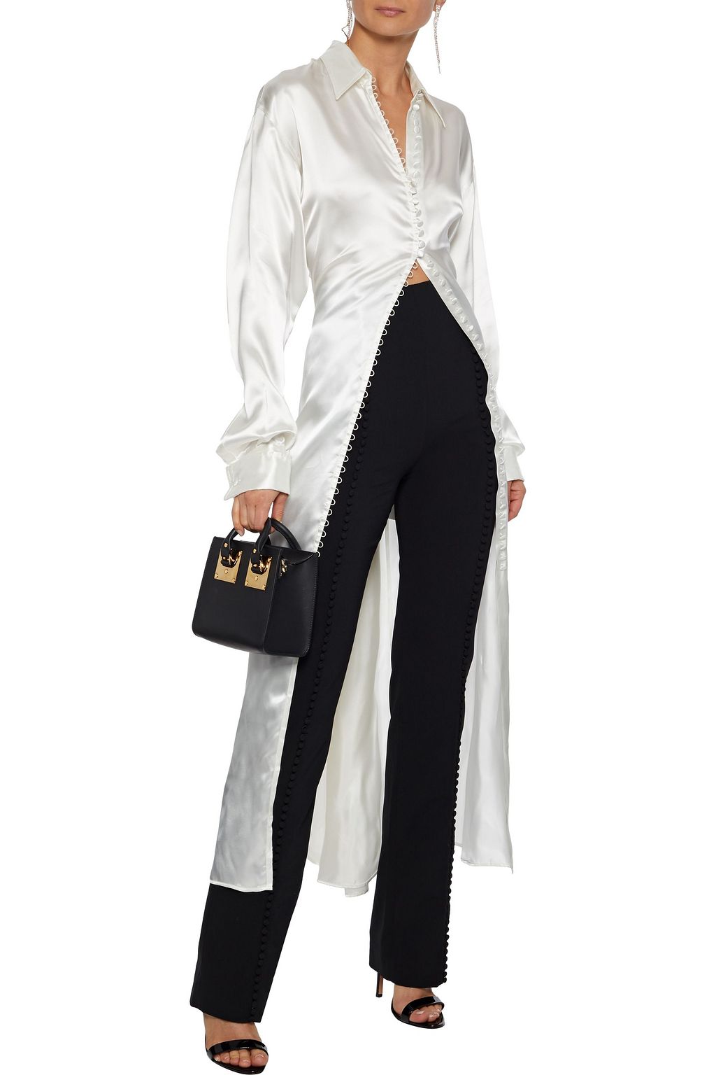 16ARLINGTON Button-embellished crepe straight-leg pants