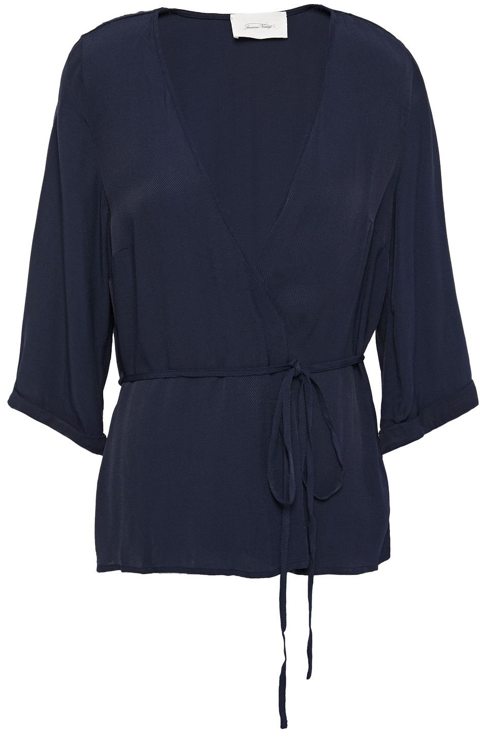 american vintage - totitouk twill wrap top - blue - l