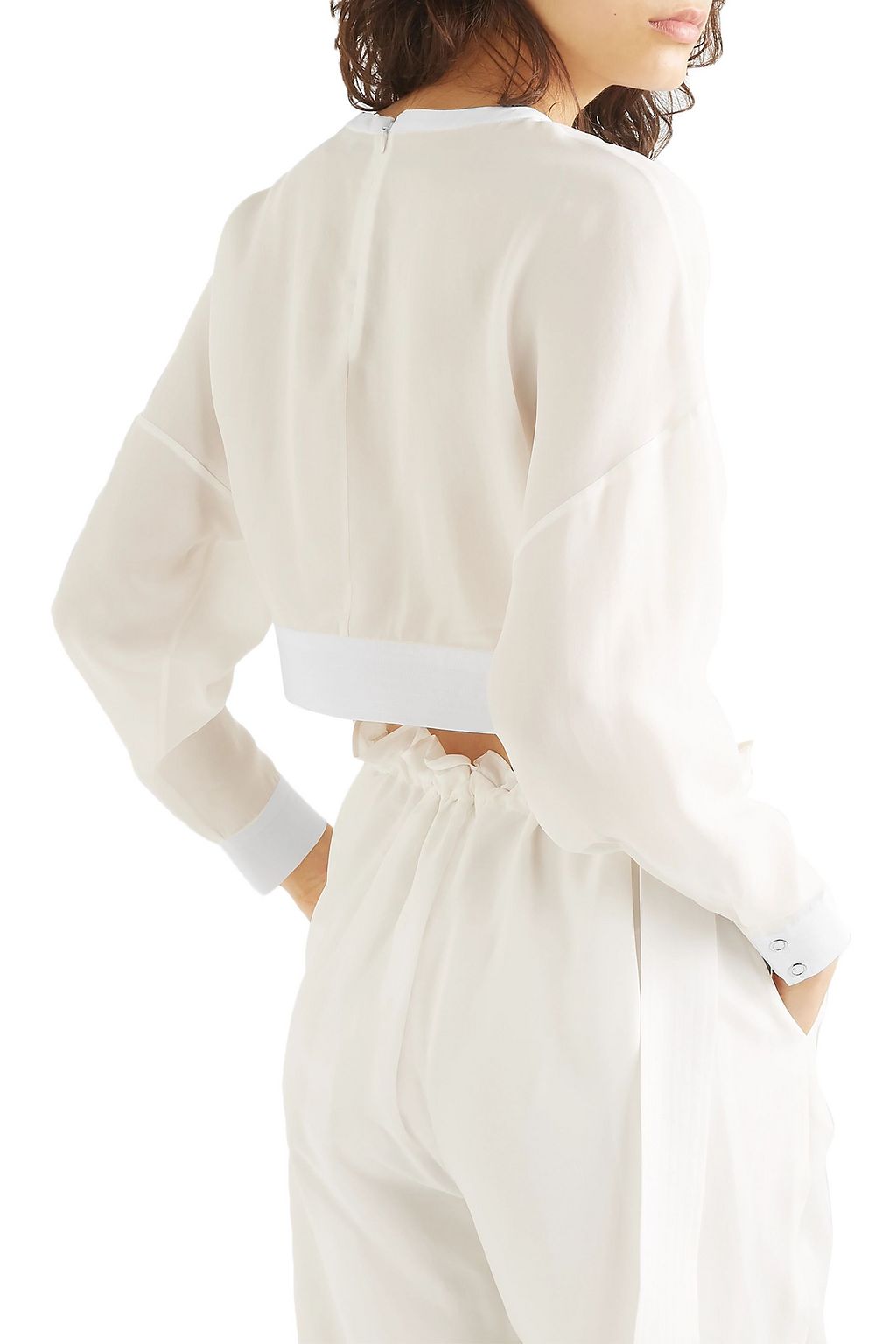LAPOINTE Cropped tie-detailed cupro sweatshirt