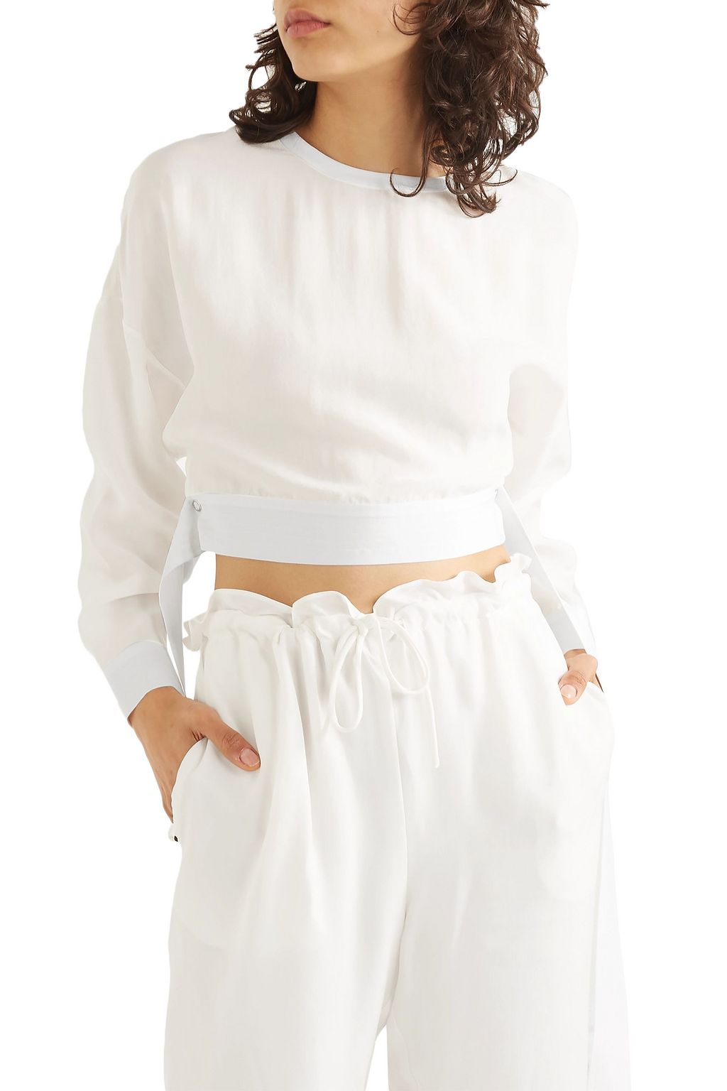LAPOINTE Cropped tie-detailed cupro sweatshirt