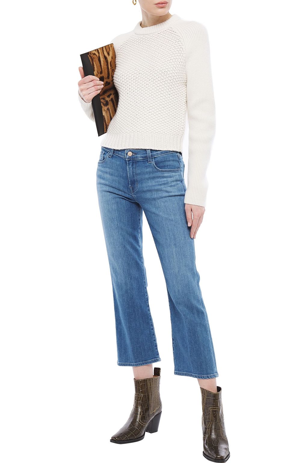 J BRAND Selena cropped faded mid-rise kick-flare jeans