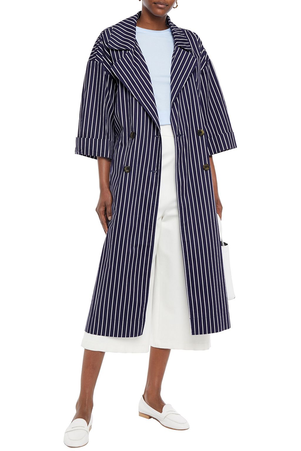AMERICAN VINTAGE Enkodole oversized striped cotton-twill trench coat