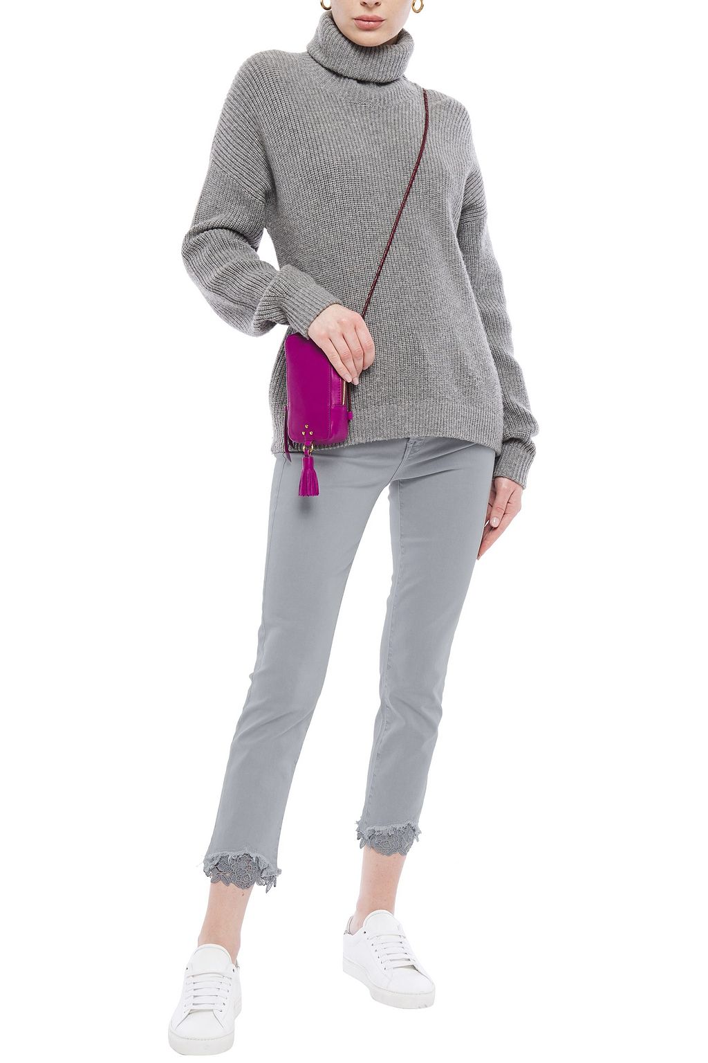J BRAND Ruby cropped guipure lace-trimmed high-rise skinny jeans