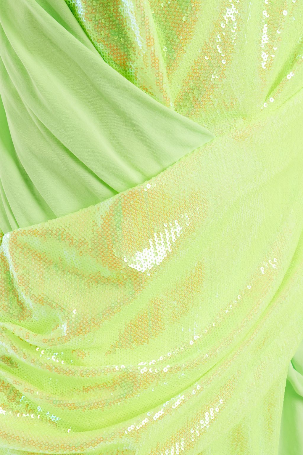 SIES MARJAN Cady-paneled gathered sequined neon tulle dress