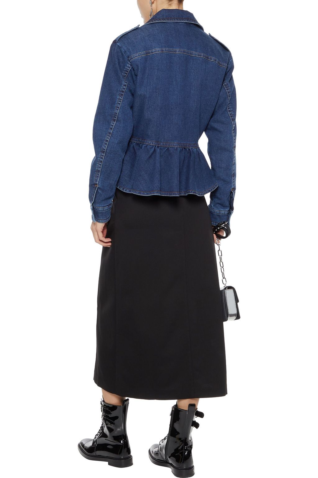 LOVE MOSCHINO Ruffled denim biker jacket