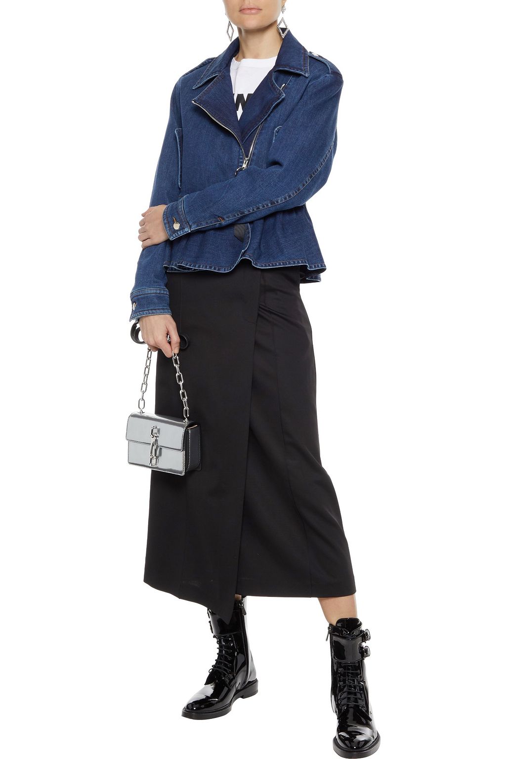 LOVE MOSCHINO Ruffled denim biker jacket