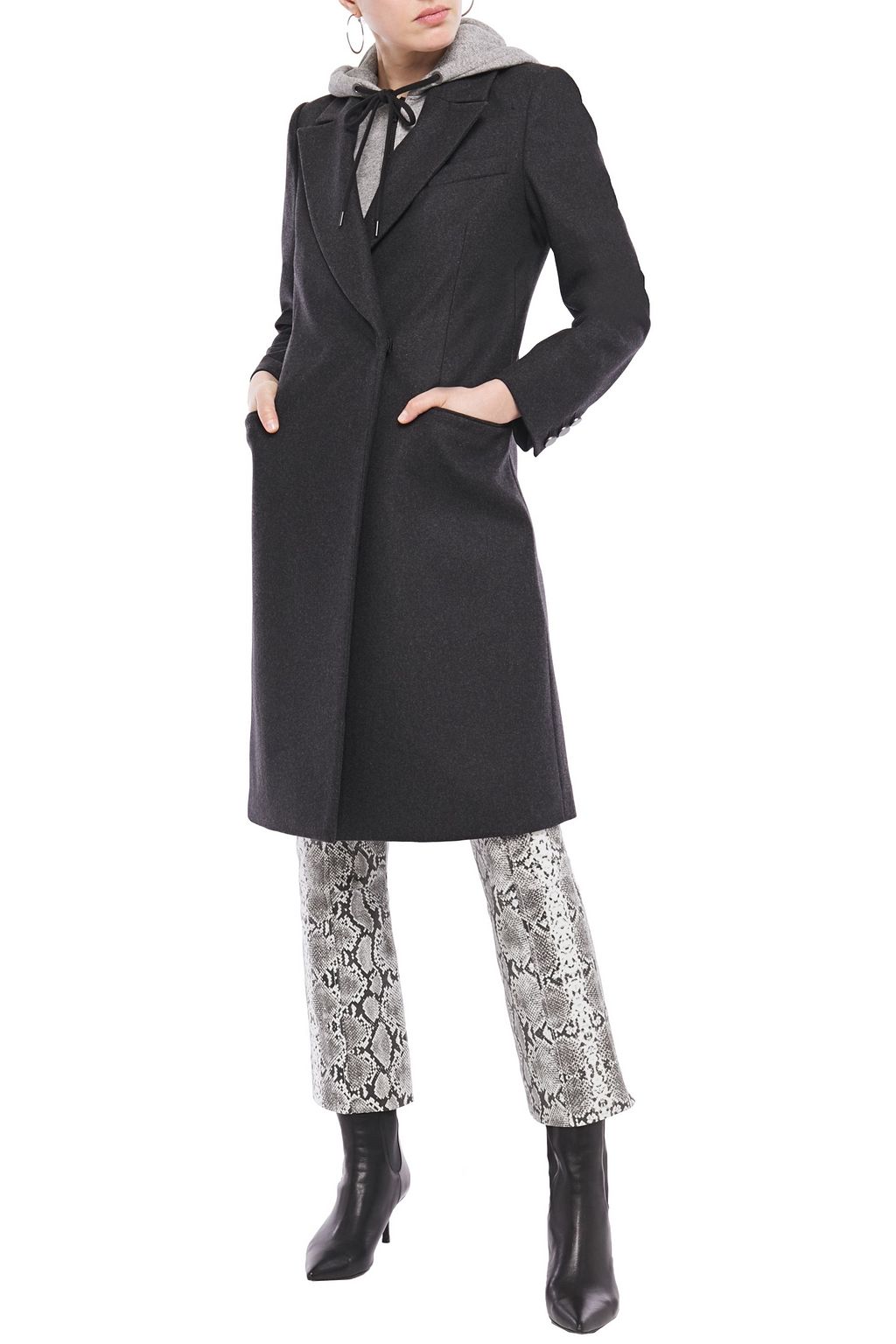 ALICE + OLIVIA French cotton terry-paneled wool-blend brushed-felt hooded coat