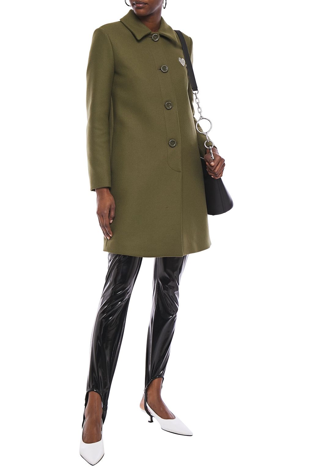 LOVE MOSCHINO Appliquéd wool-blend twill coat