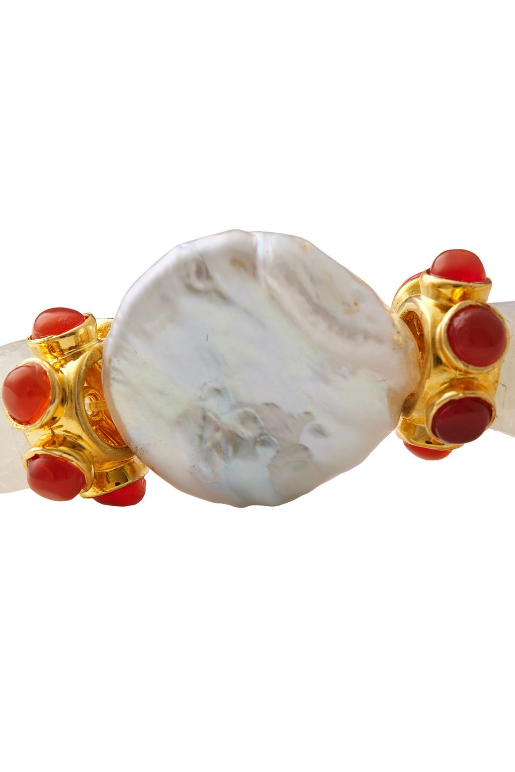 BOUNKIT 14-karat gold-plated moonstone, pearl and labradorite bracelet