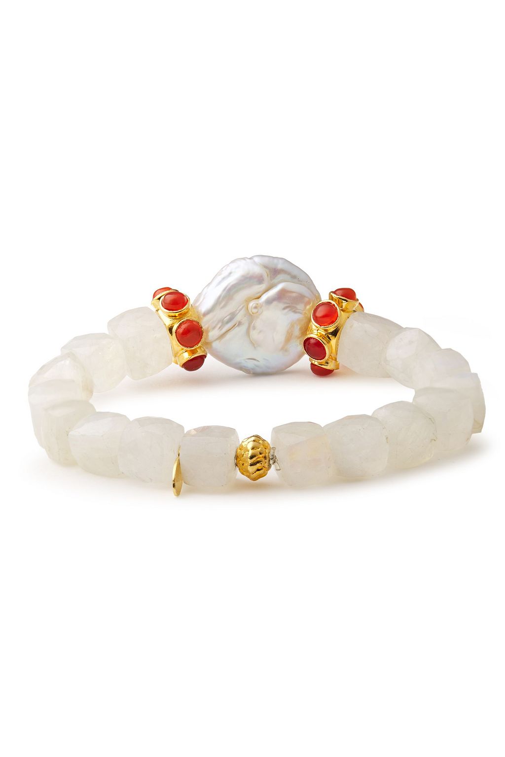 BOUNKIT 14-karat gold-plated moonstone, pearl and labradorite bracelet
