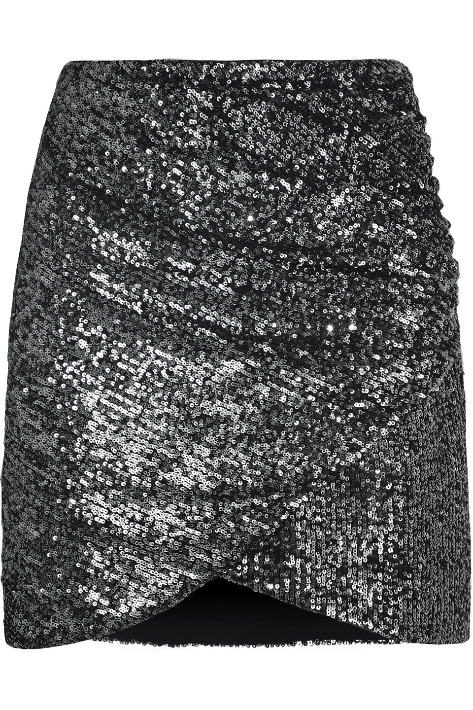 Alice + Olivia Woman Fidela Wrap-effect Sequined Tulle Mini Skirt Gunmetal Size 8