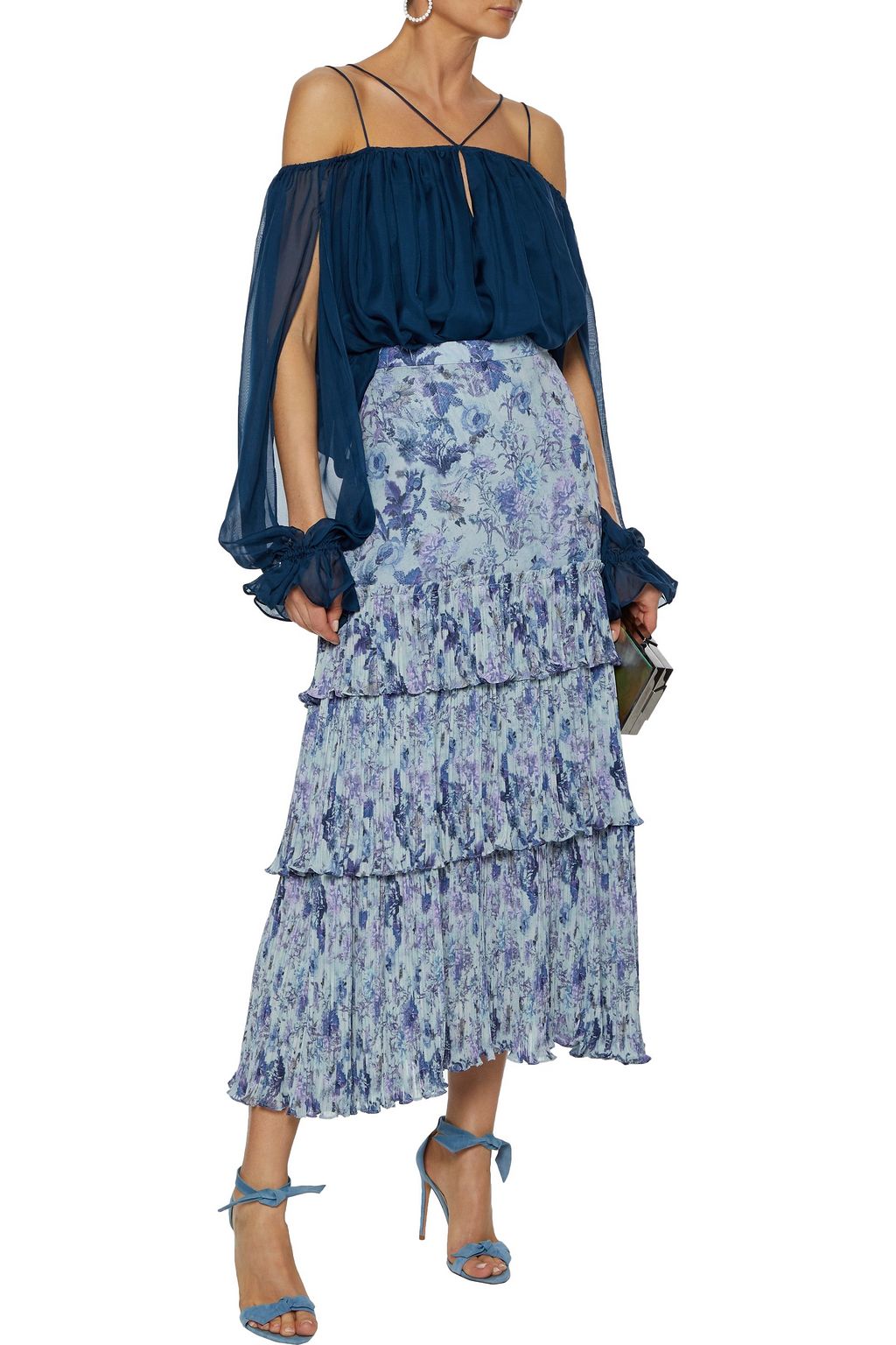 AMUR Georgina cold-shoulder gathered silk-chiffon blouse