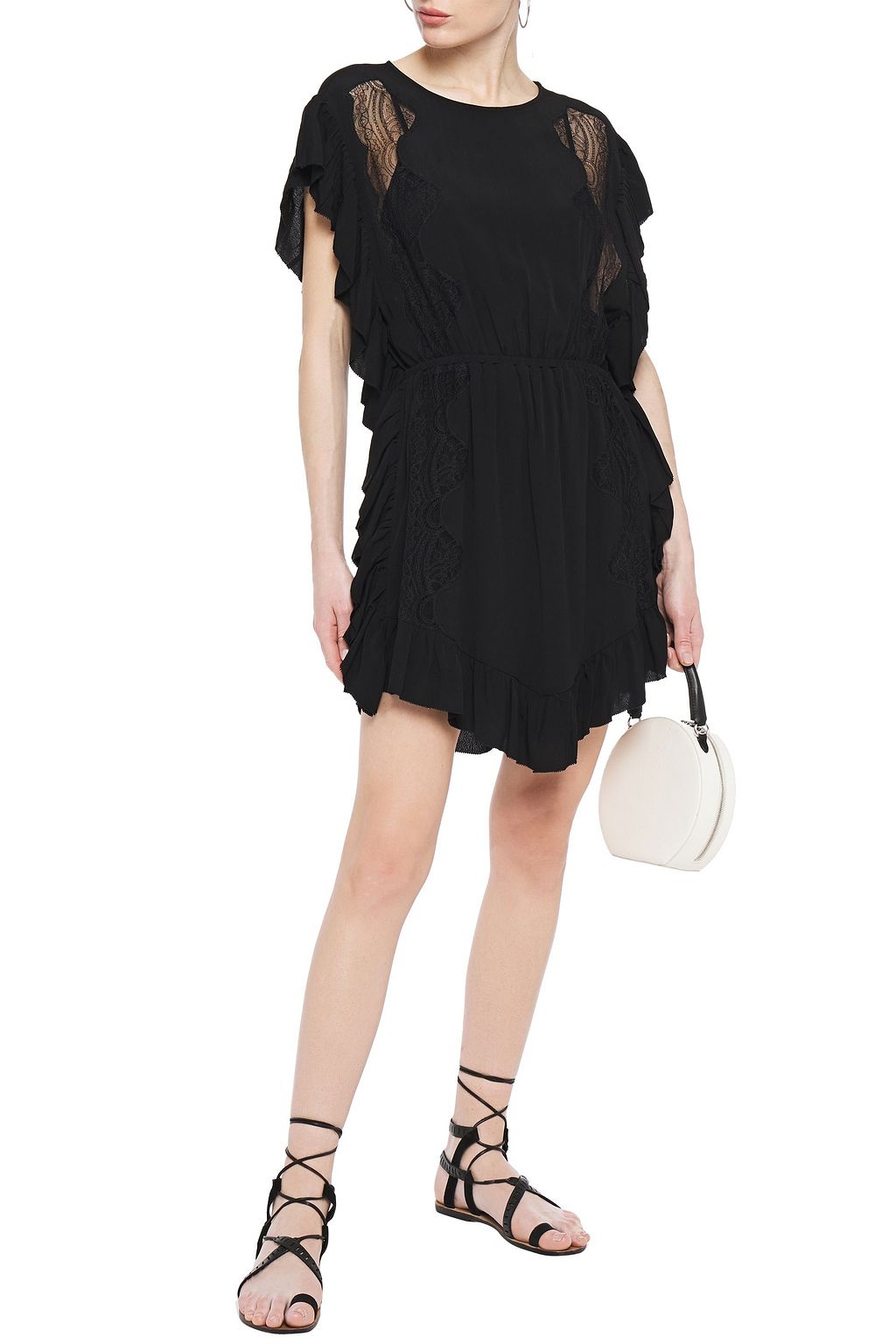 IRO Zestful Chantilly lace-trimmed ruffled crepe mini dress