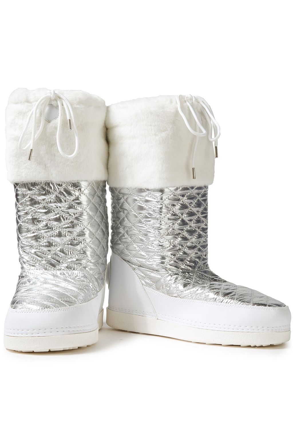 LOVE MOSCHINO Faux fur-trimmed metallic quilted shell snow boots