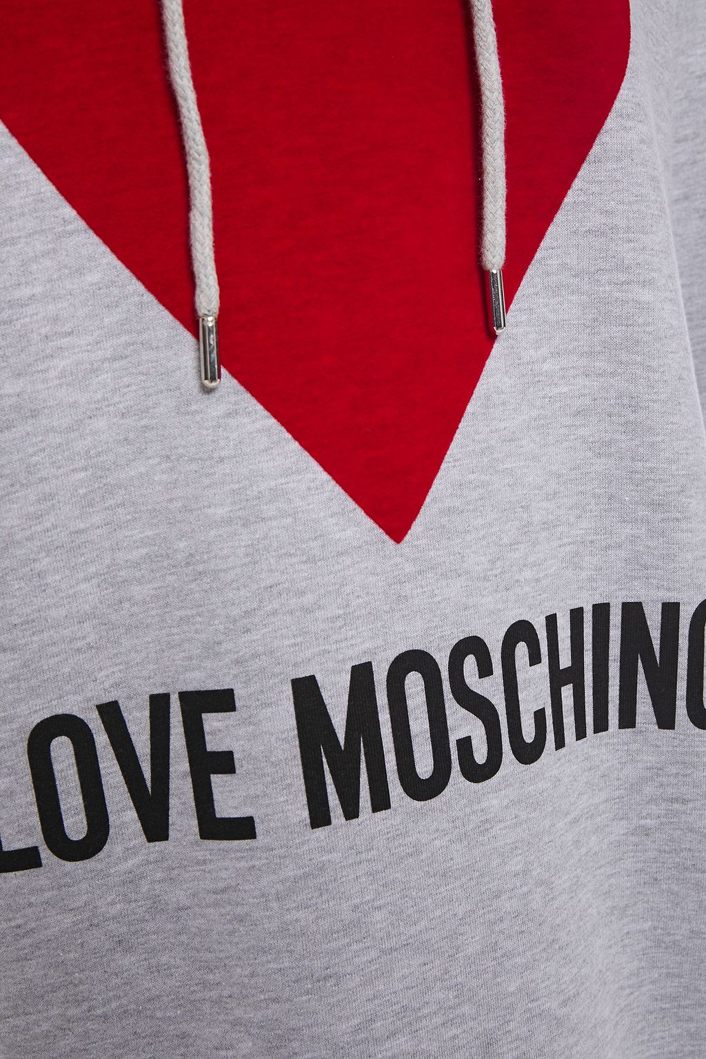LOVE MOSCHINO Flocked printed French cotton-terry hooded mini dress