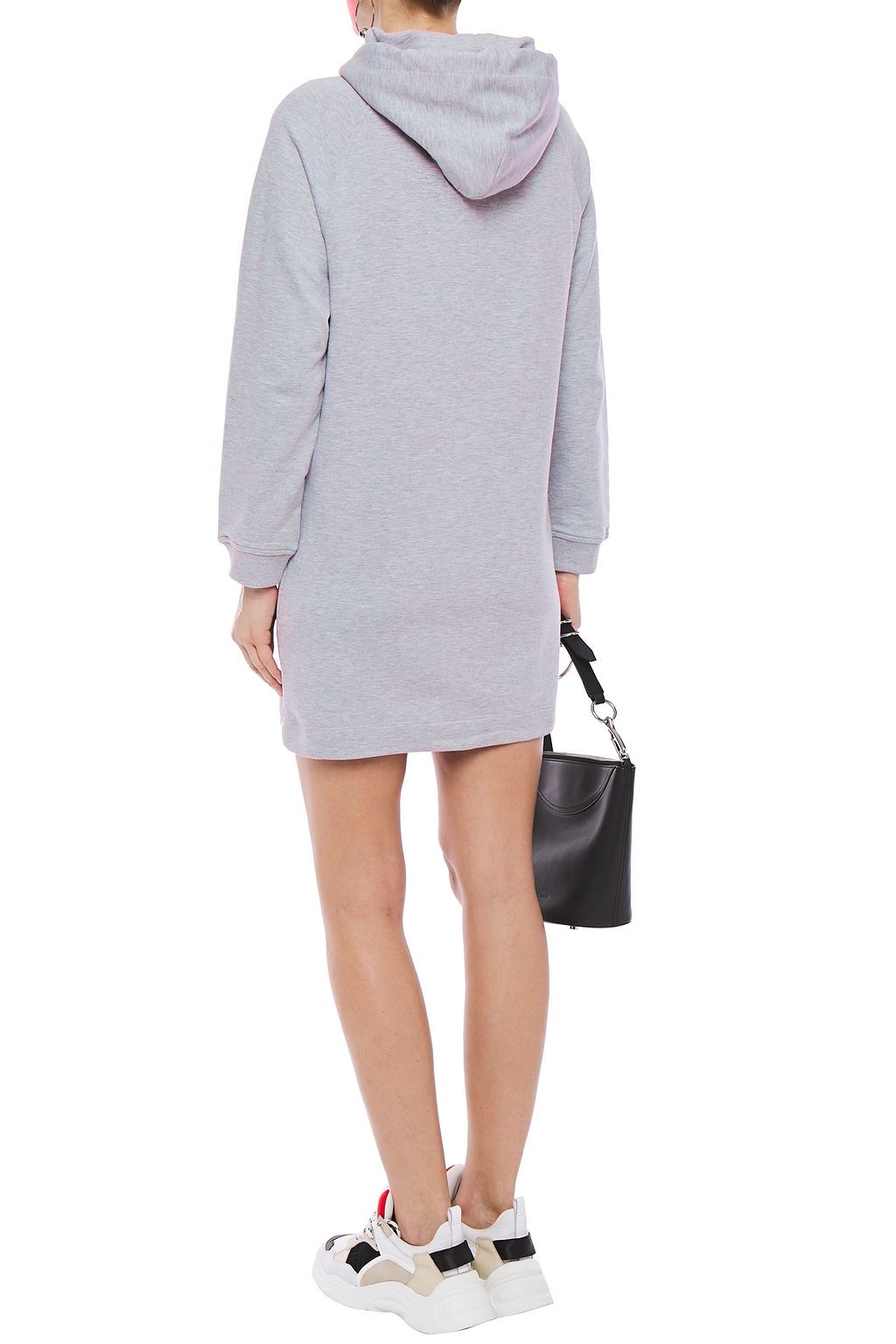 LOVE MOSCHINO Flocked printed French cotton-terry hooded mini dress