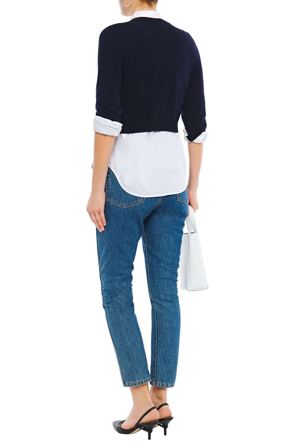 LOVE MOSCHINO Cropped snap-detailed wool and cashmere-blend cardigan