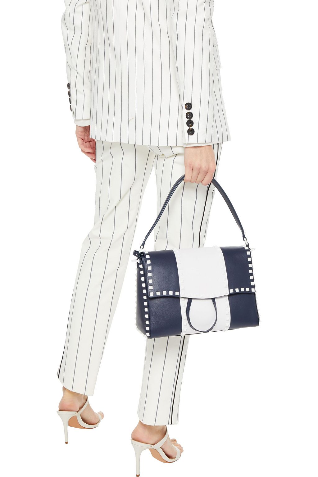 VALENTINO GARAVANI Free Rockstud two-tone textured-leather shoulder bag