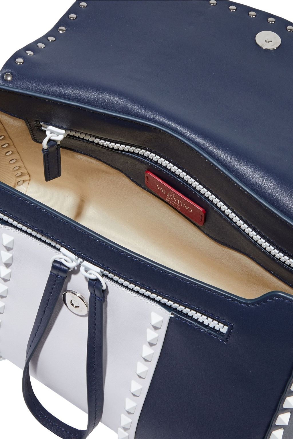 VALENTINO GARAVANI Free Rockstud two-tone textured-leather shoulder bag