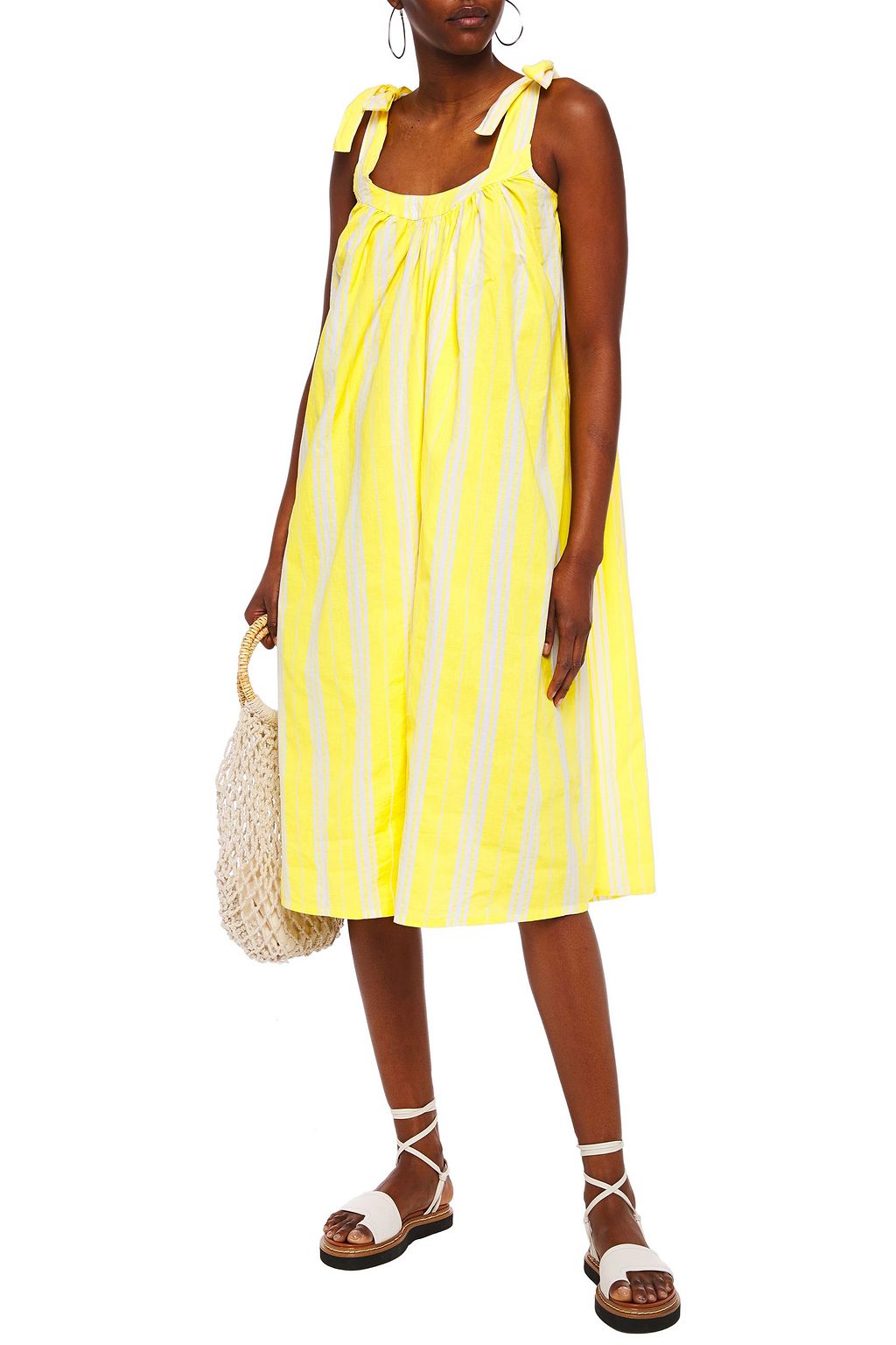 AMERICAN VINTAGE Limonade bow-detailed printed cotton-canvas midi dress