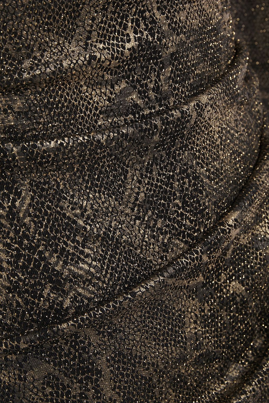 ALICE + OLIVIA Ruched metallic snake-print mesh mini dress