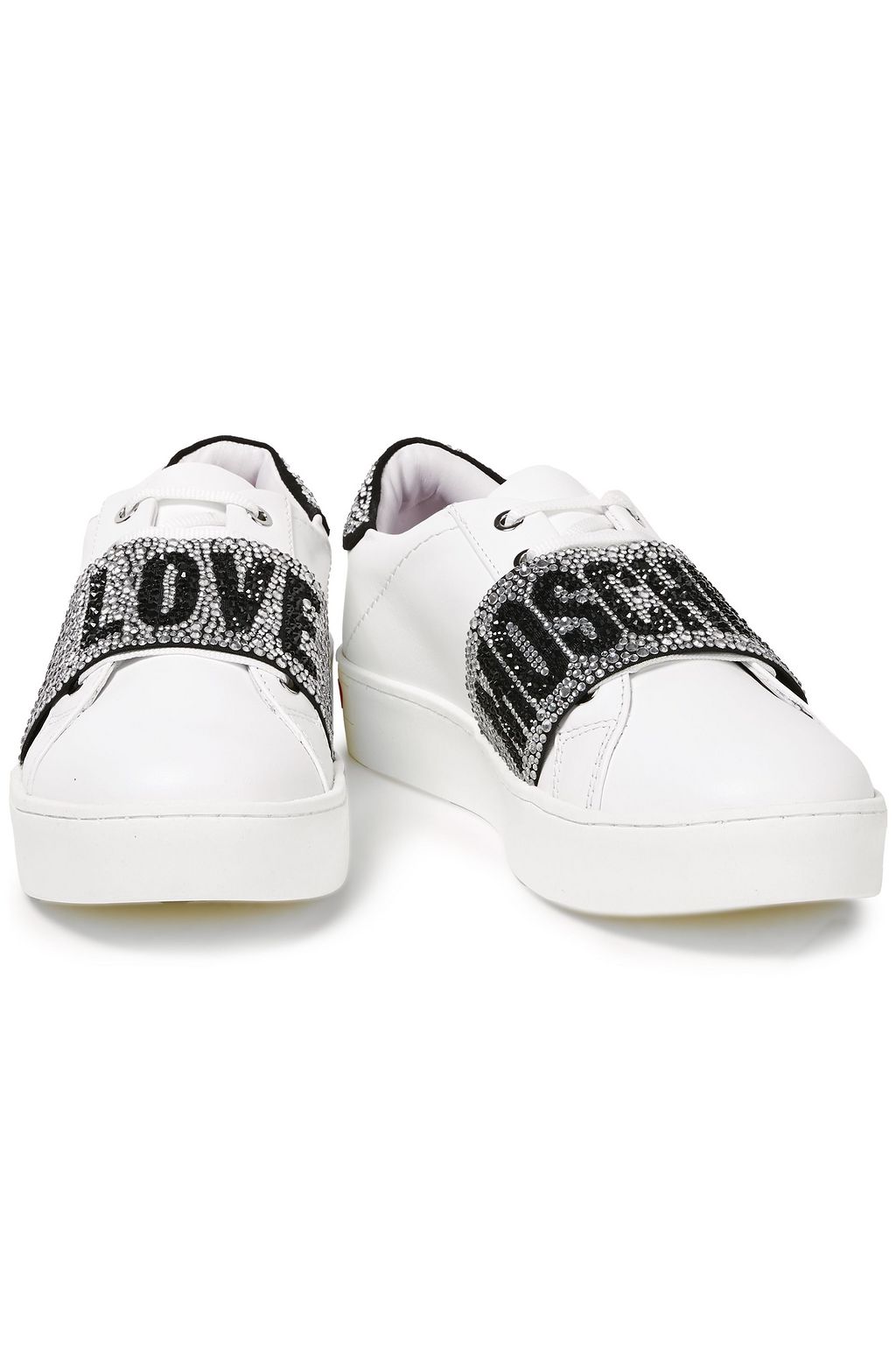 LOVE MOSCHINO Crystal-embellished leather sneakers