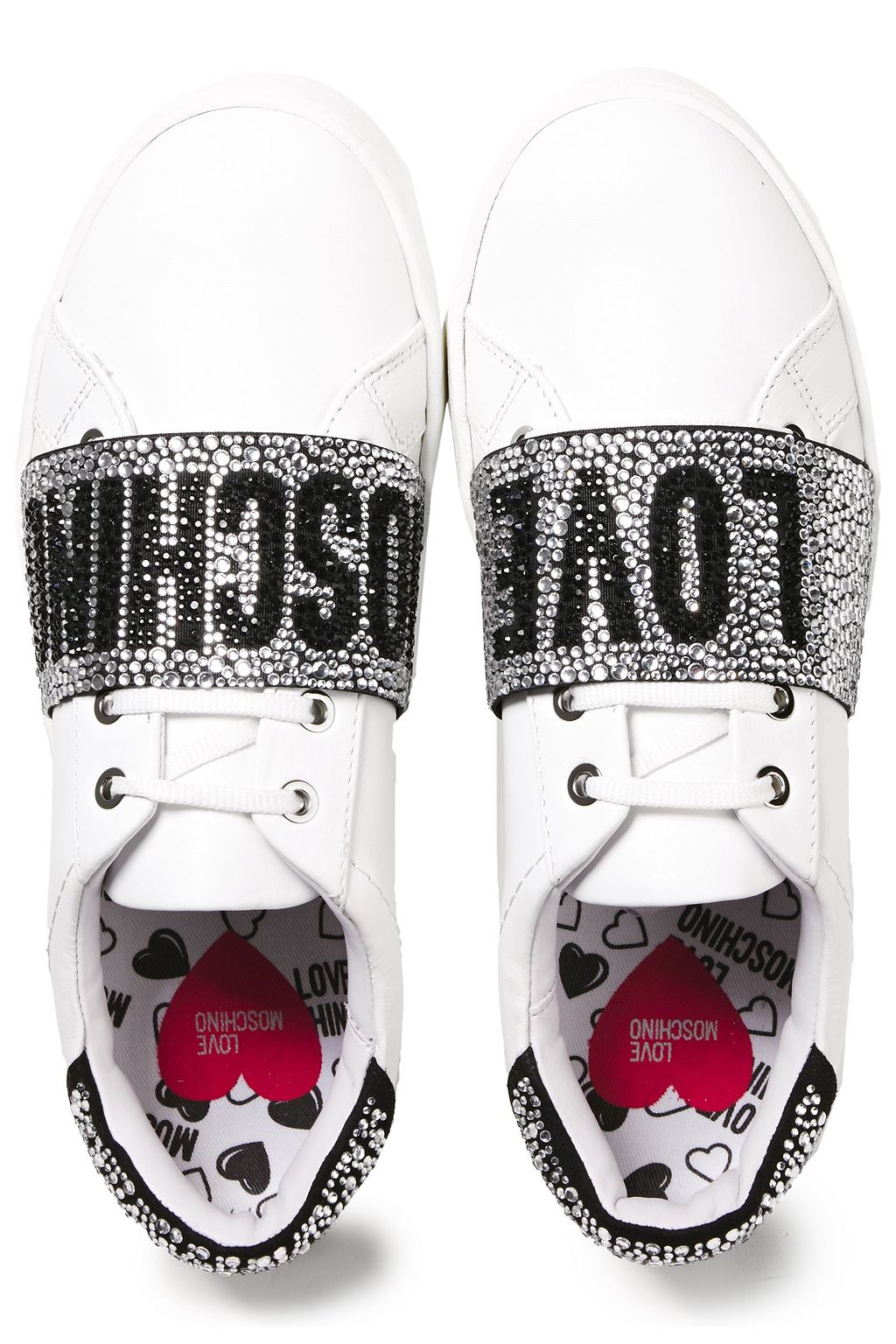 LOVE MOSCHINO Crystal-embellished leather sneakers